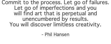 Commit to the process. Let go of failures. Let go of imperfections and you will find art that is perpetual and unencumbered by results. You will discover limitless creativity.  - Phil Hansen